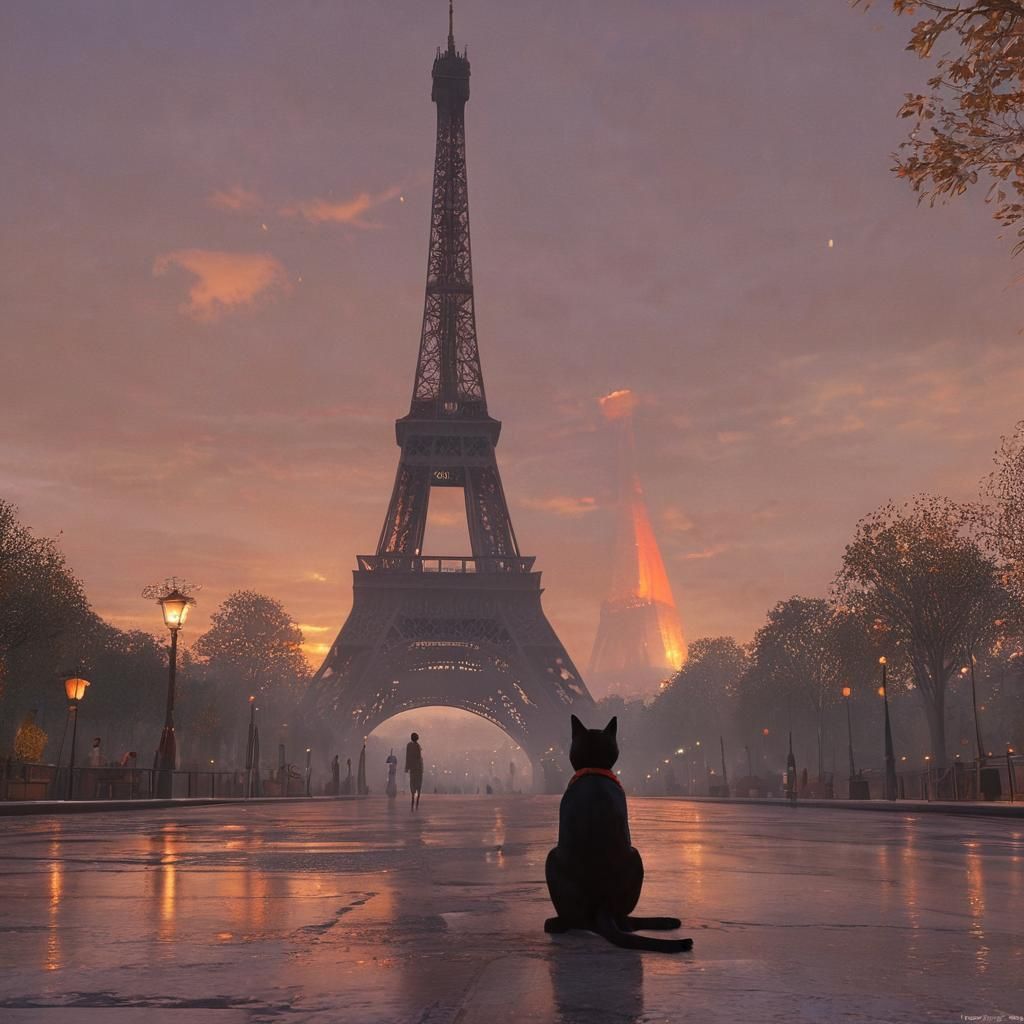 Elegant Sunset Moment at the Eiffel Tower in Vibrant Fantasy