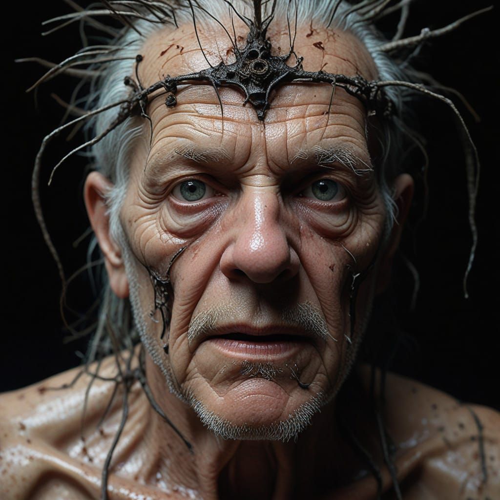 Surreal Hyperrealistic Portrait of Distressed Elderly Man