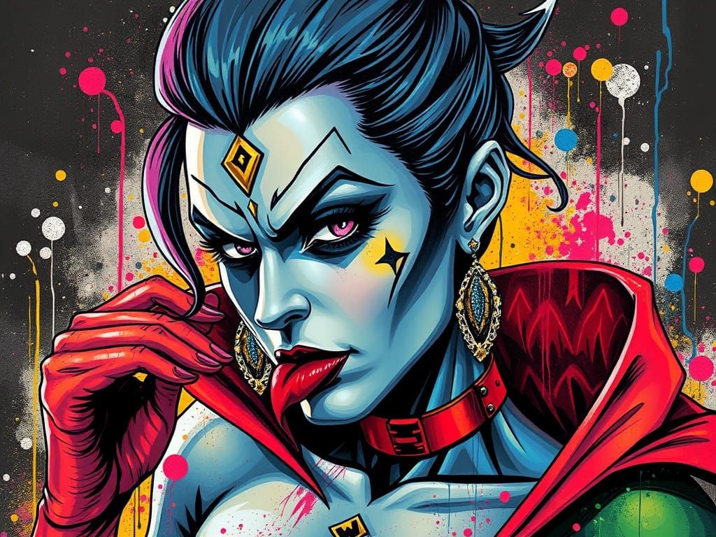 Comic Book Super Villainess in Graffiti Art Style