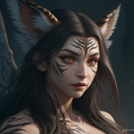Tiger Woman Hybrid Portrait with Wings