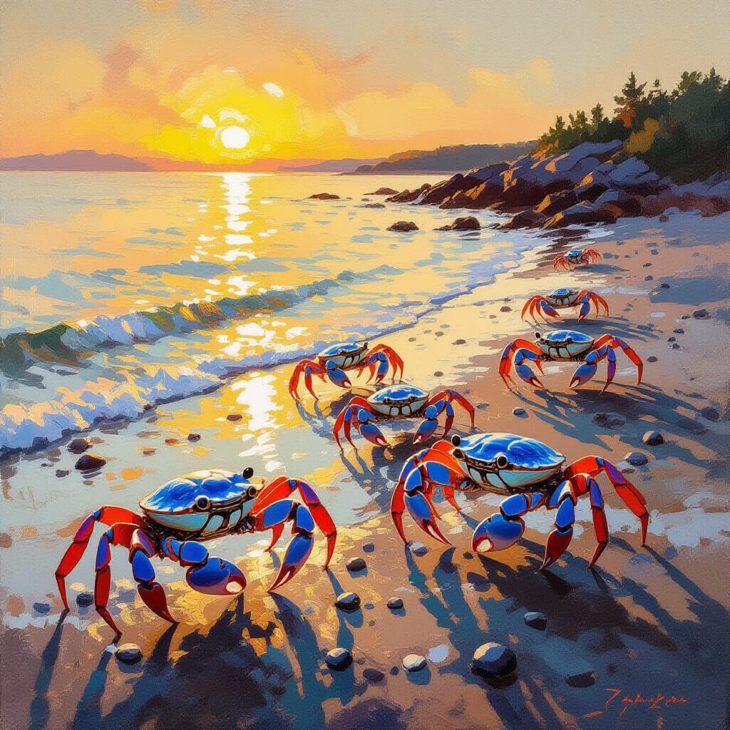 Crabs Scuttling on Nova Scotia Beach at Dawn