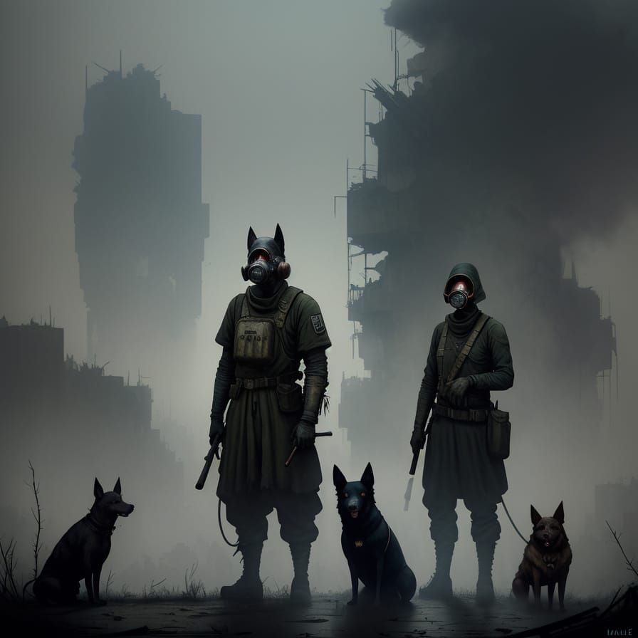 Distressed Post-Apocalyptic Scene in Tenebristic Style