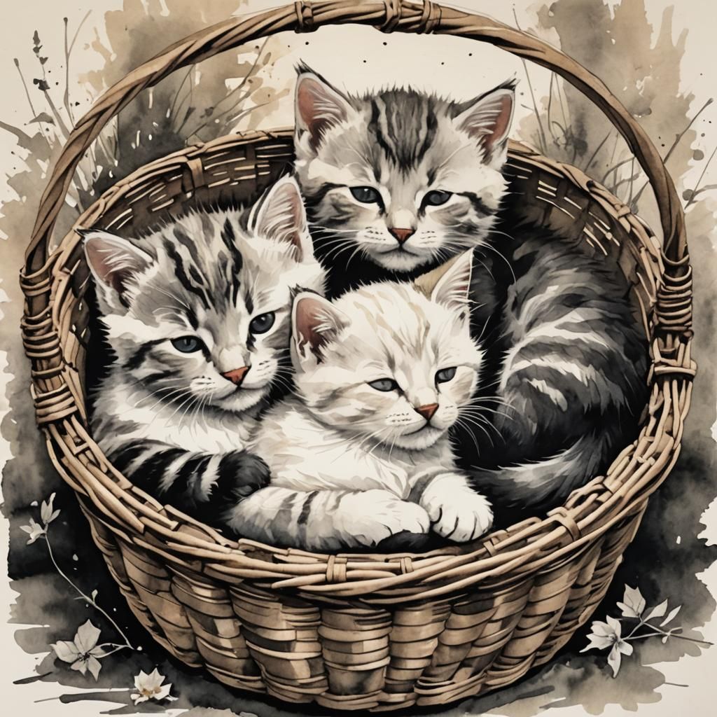 Resting Kittens: An Ink Painting