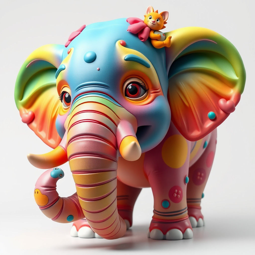 Colorful 3D Sculpture of a Baby Elephant Face