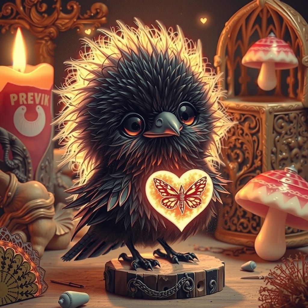 Surreal Gothic Raven on Ornate Pedestal