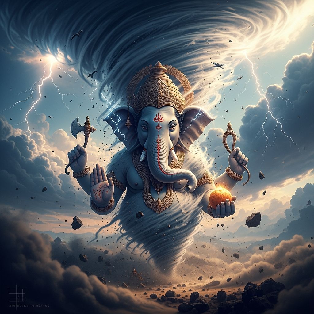 Ganesha Emerges from Tornado, Hyper-Realistic Art