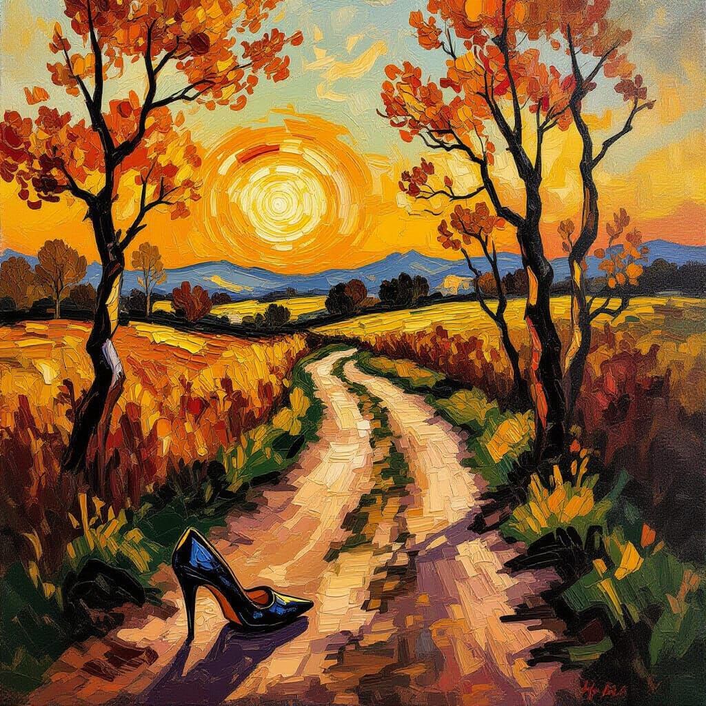 Late Autumn Shoe on Path in Van Gogh Style