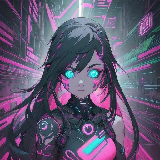E-Girl Custodian in Downtown Cyberpunk Scene