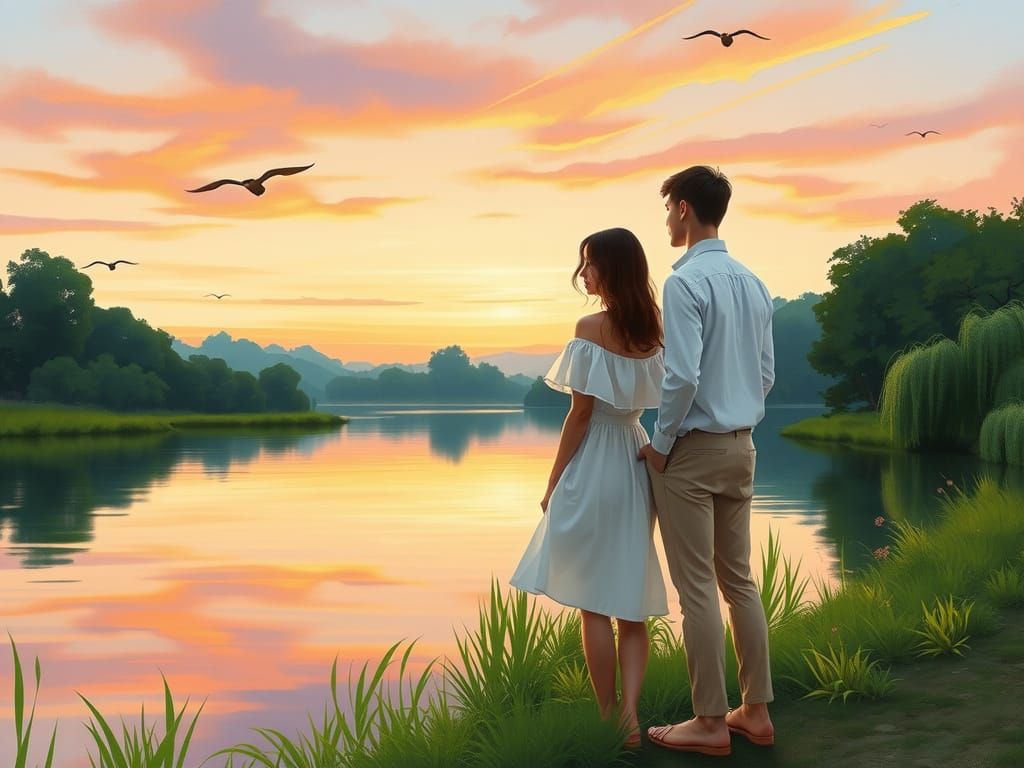 Romance at sunset on the lake