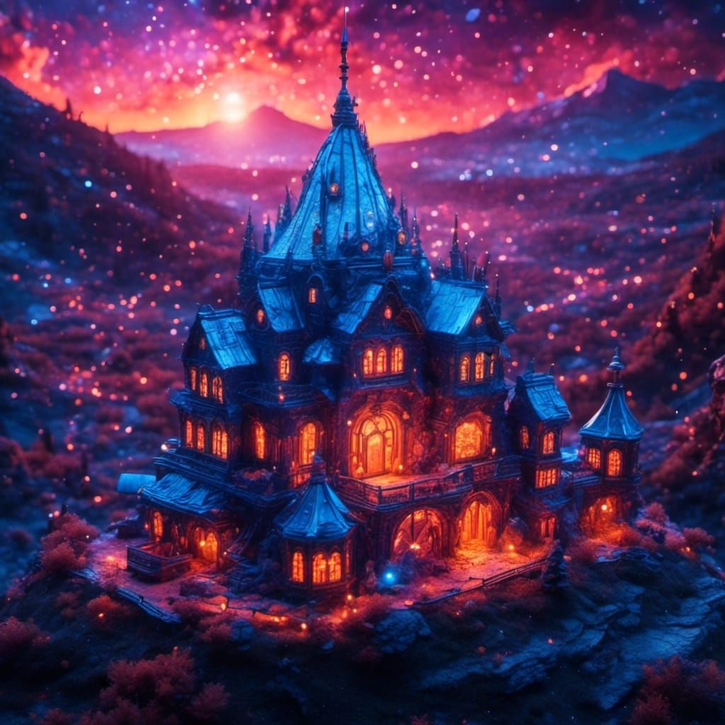 Futuristic Cityscape with Sparkling Neon Letters