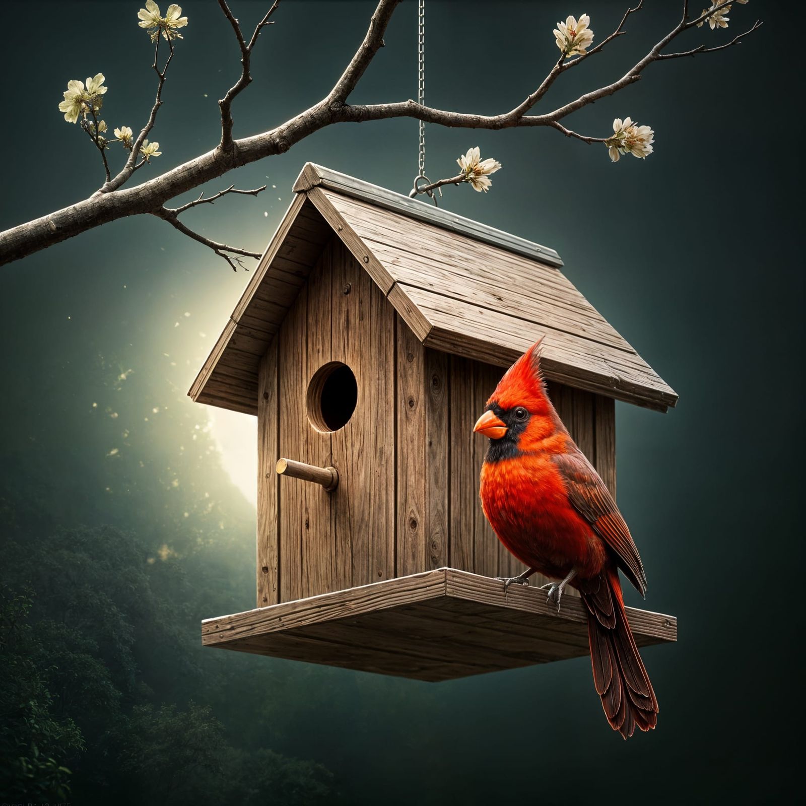 Cardinal in Birdhouse, Graffiti Art Style