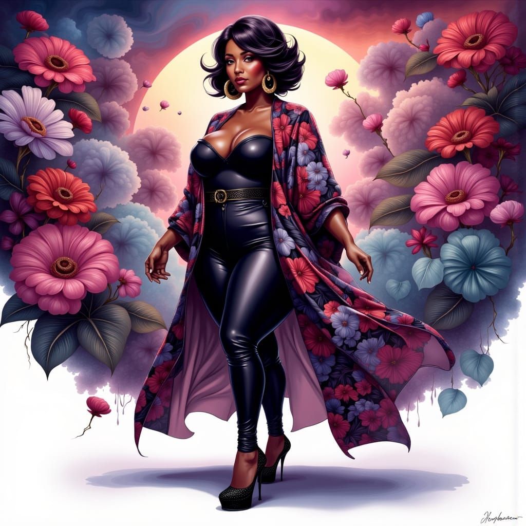 Stylized Cartoon of Confident Plus-Size Black Woman