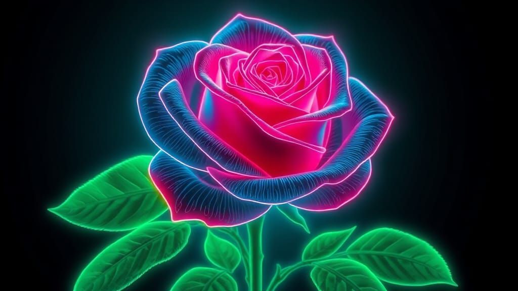 Neon Rose in Cyberpunk Style Digital Art