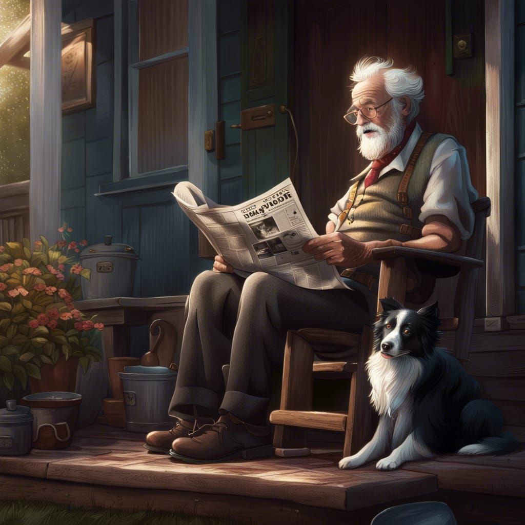 Cozy Moment: Man and Dog on Porch