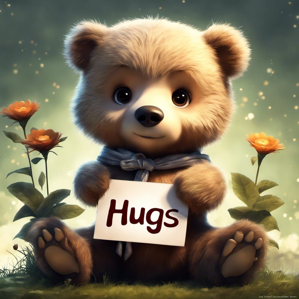 Bear holding a HUGS sign
