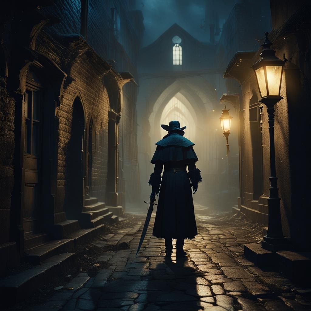 Fairy Assassin in Misty Alleyway, Greg Rutkowski Style