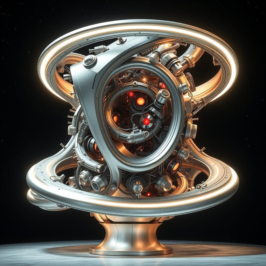 Cyberpunk Sculpture of Interconnected Dimensions