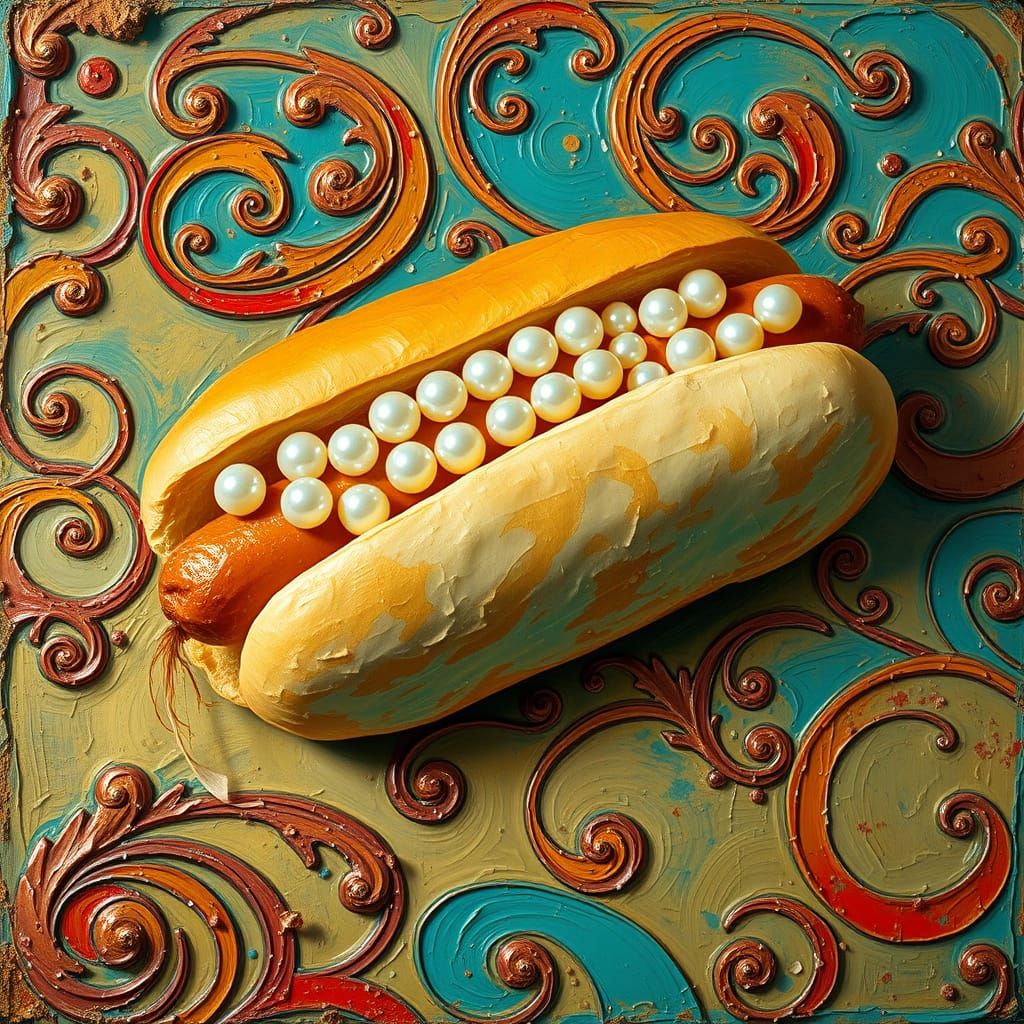 Opulent Turquoise Hotdog in Neo-Impressionist Style