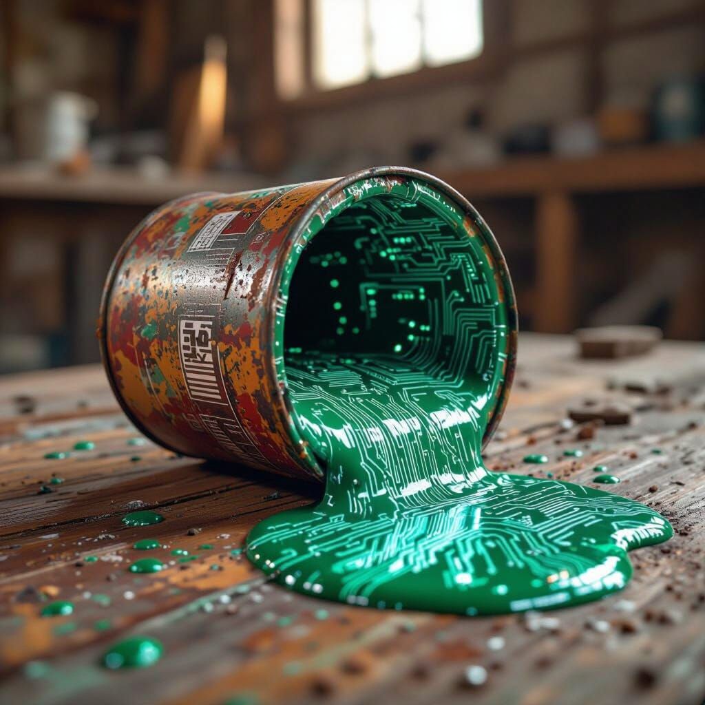 Circuitry Paint Spill in Hyperrealistic Style