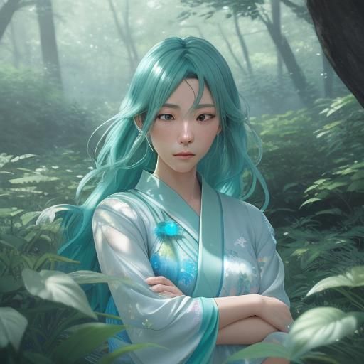 Ethereal Anime Mother in Mystical Forest
