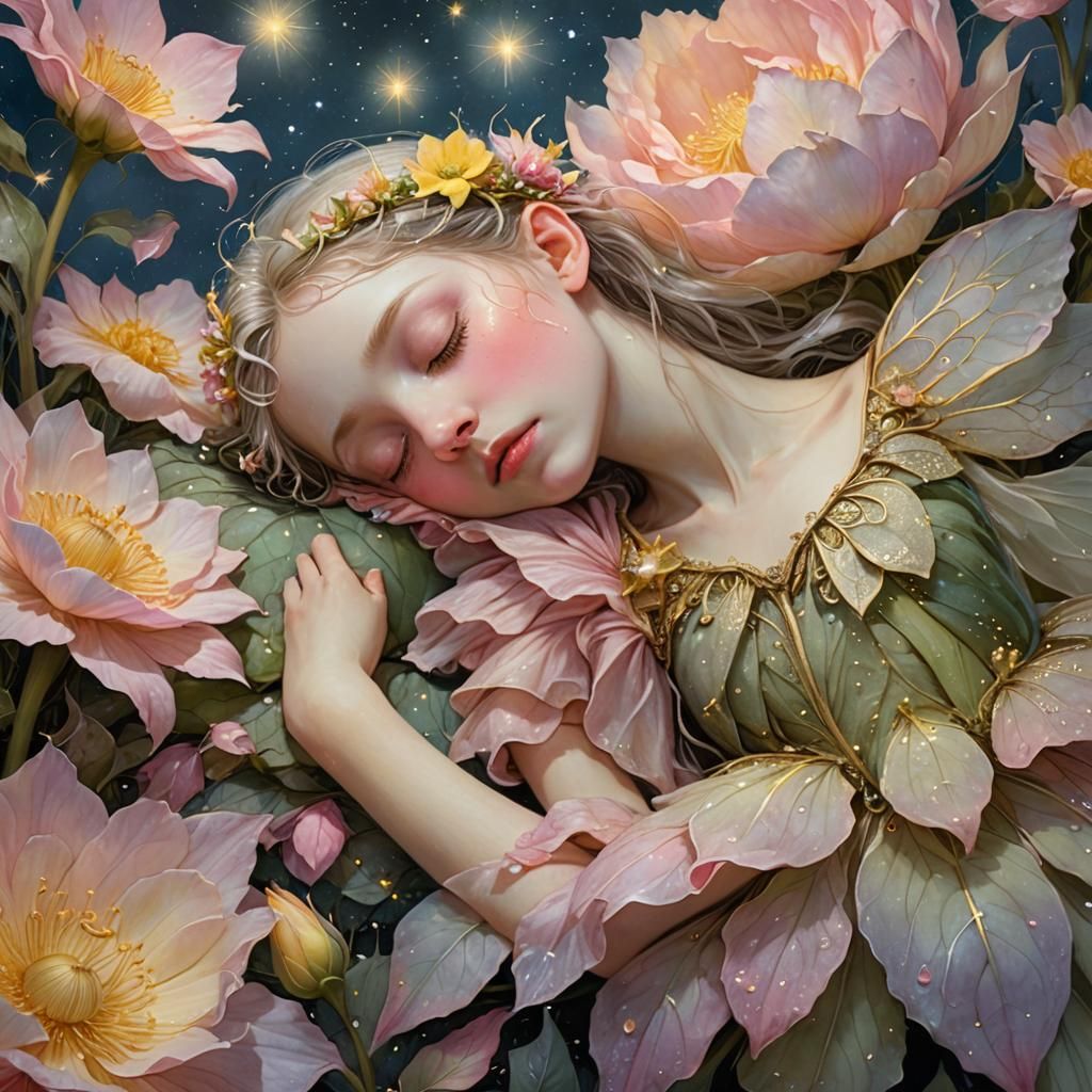Fairy Asleep in Flower, Fantastical Realism Concept Art