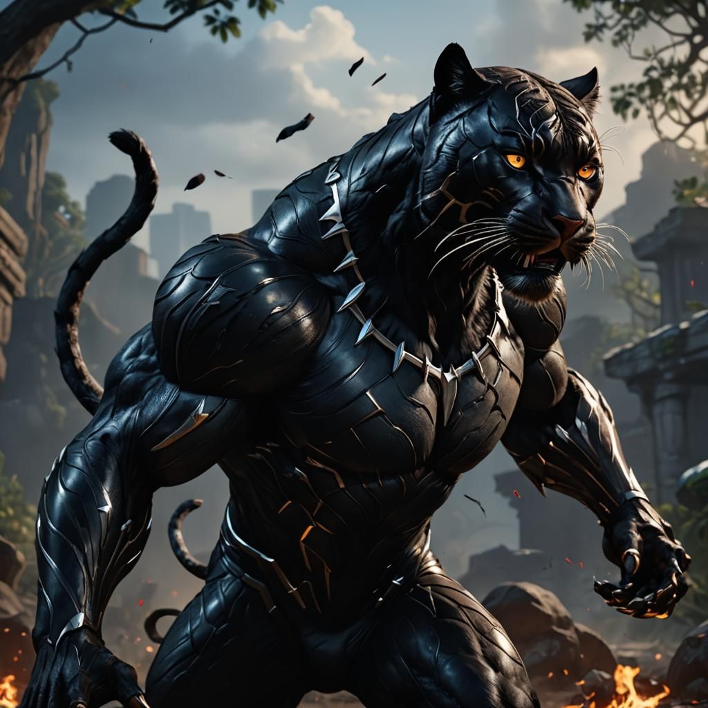 Fearsome Black Panther Hybrid Creature in 3D Style