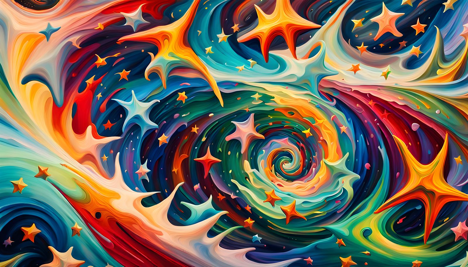 Iridescent Stars Formed from Magnetic Waves as Impasto Paint...