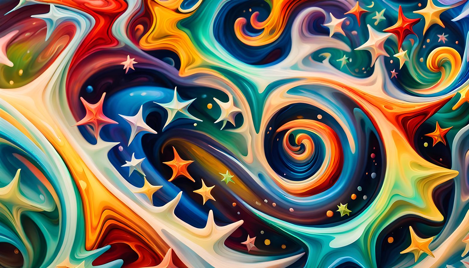 Iridescent Abstract Stars in Expressionist Impasto Style