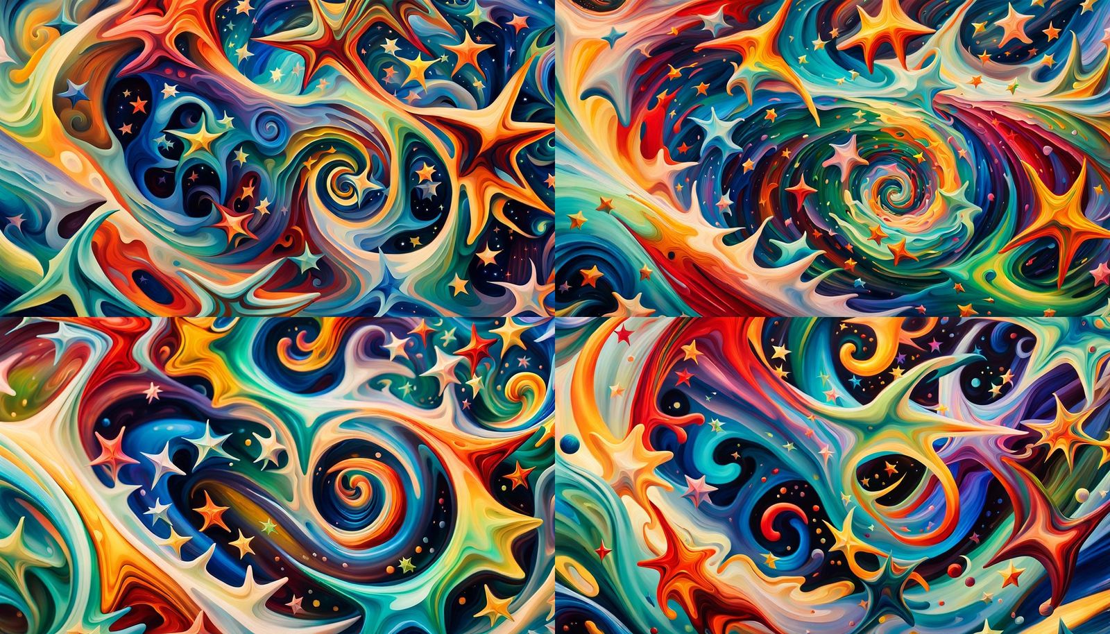 Iridescent Abstract Stars in Expressionist Impasto Style