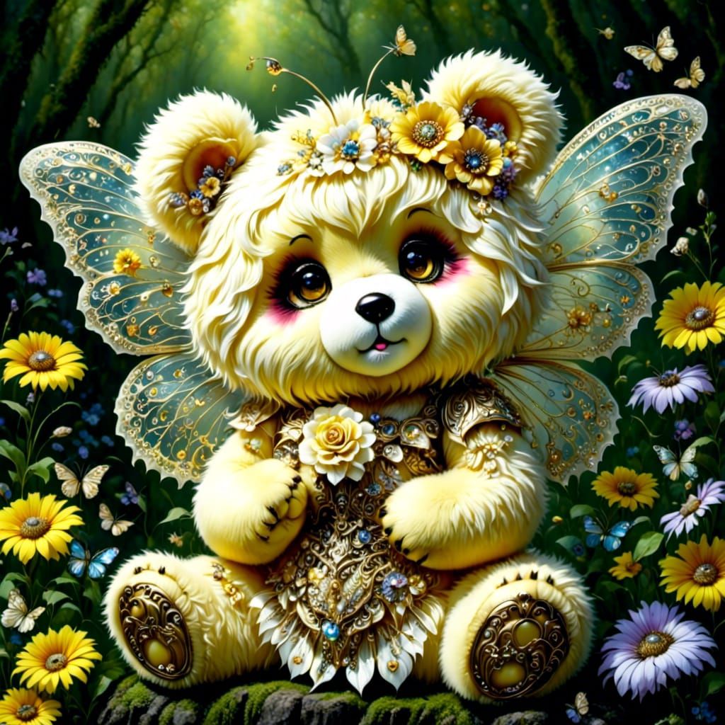 Butterfly Winged Teddy Bear in Enchanted Garden