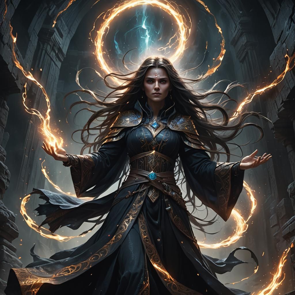 Powerful Sorceress Summons Dark Forces in Fantasy Art