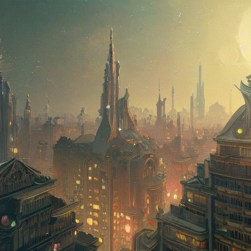 Shiny City in Space: Art Deco Concept Art