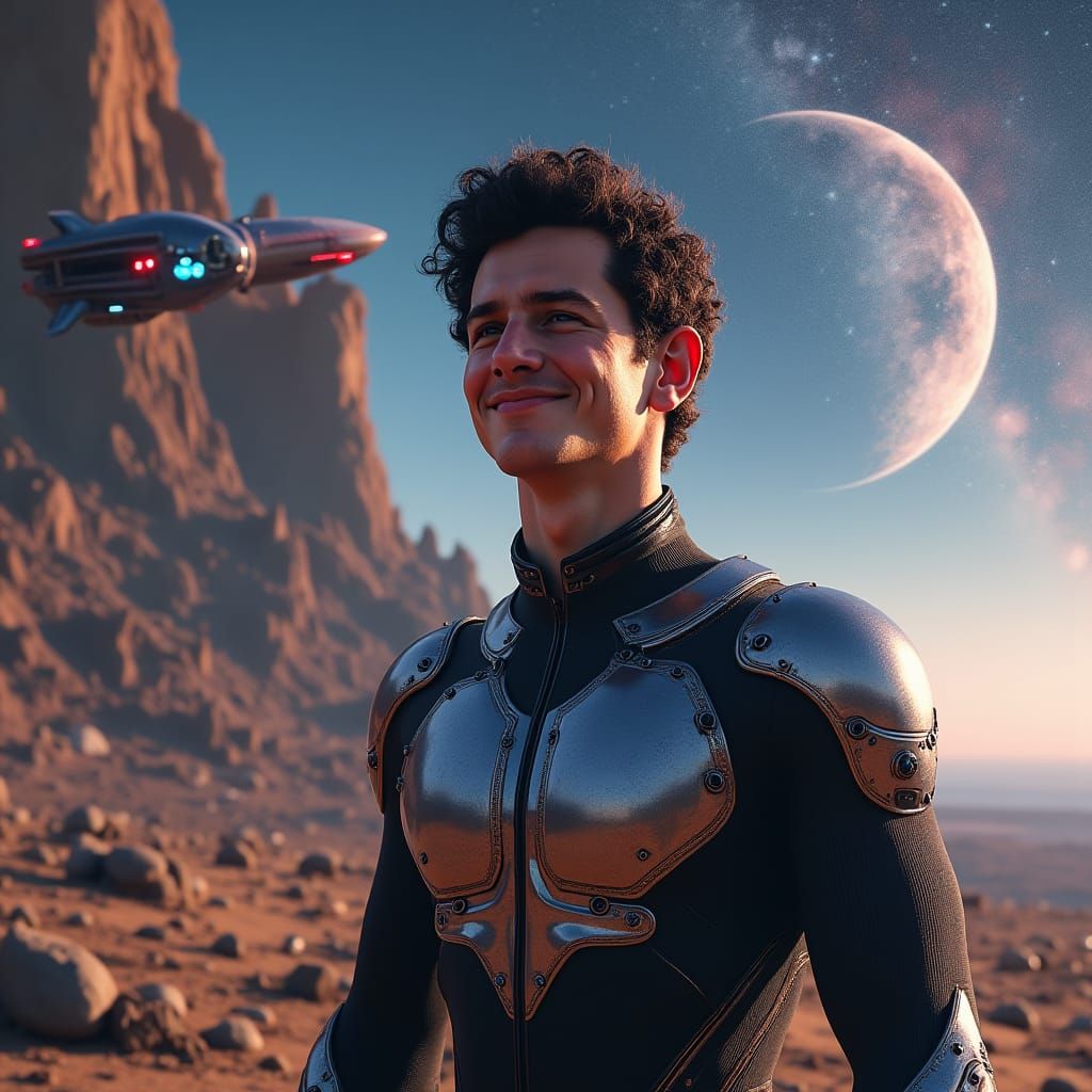 Holographic Man in Space with Barren Planet