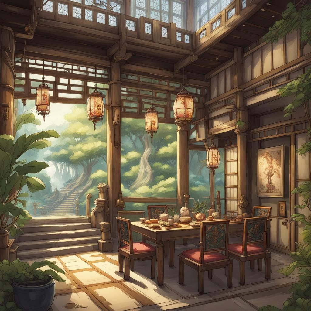 Exotic Island Noble Home Interior in Studio Ghibli Style