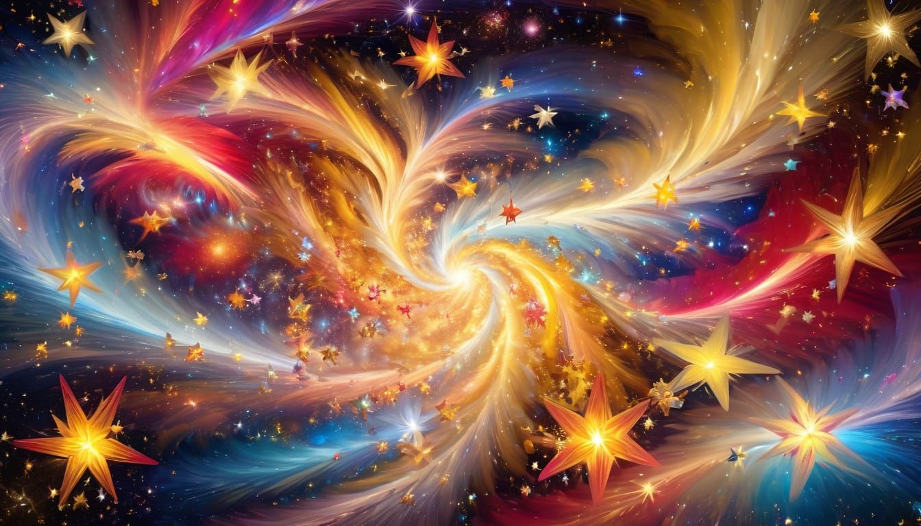 Iridescent Stars Swirling in Dynamic Space