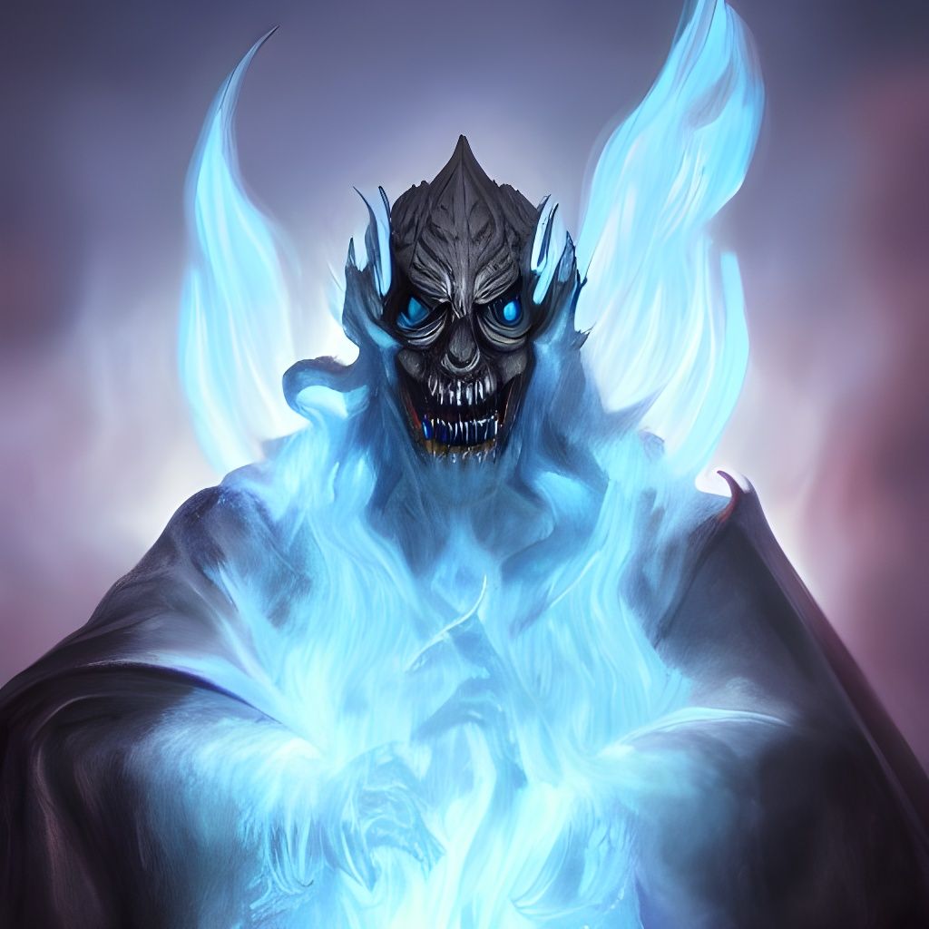 Evil Fire Lich in Fantasy Landscape