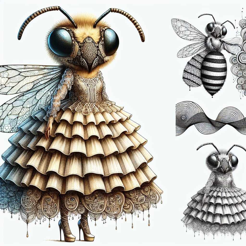 Elegant Bee Woman in Watercolor Fantasy Art