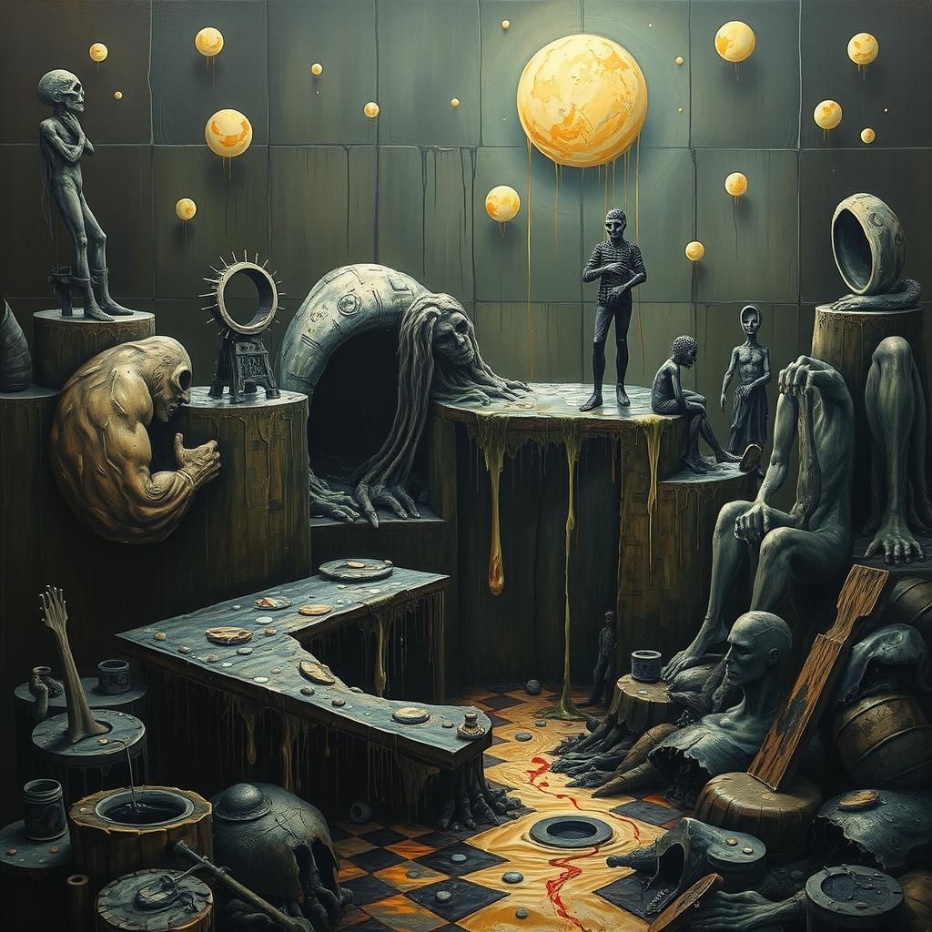 Dystopian Well of Sorrow: Surreal Automatism Art