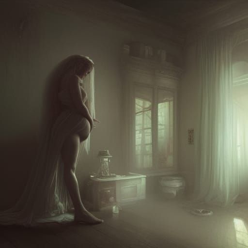 Terrifying Ghost of Pregnant Woman in Hyperrealism