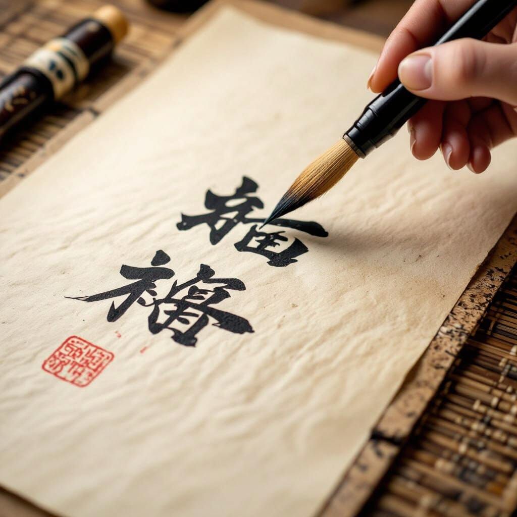 Japanese Calligraphy Brush on Parchment Paper
