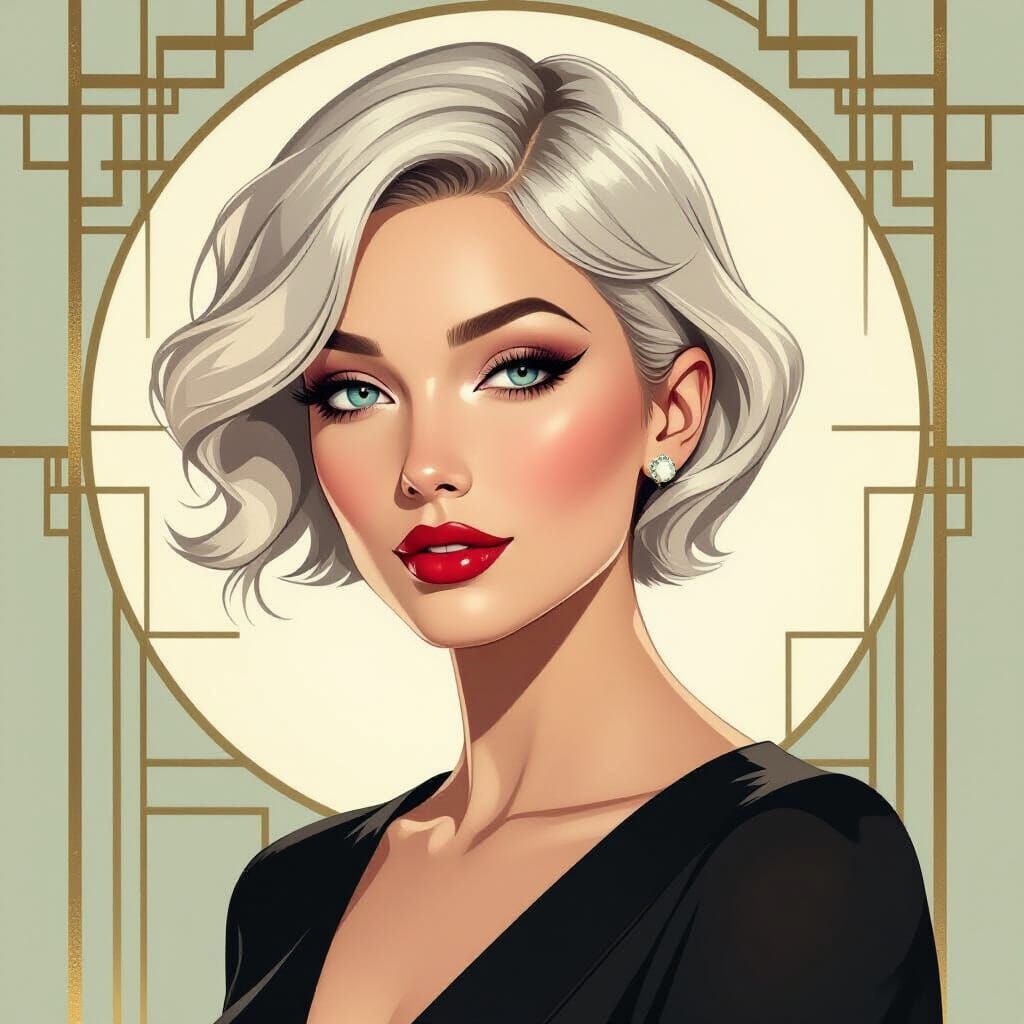 Art Deco Woman Portrait in Ivory Tones