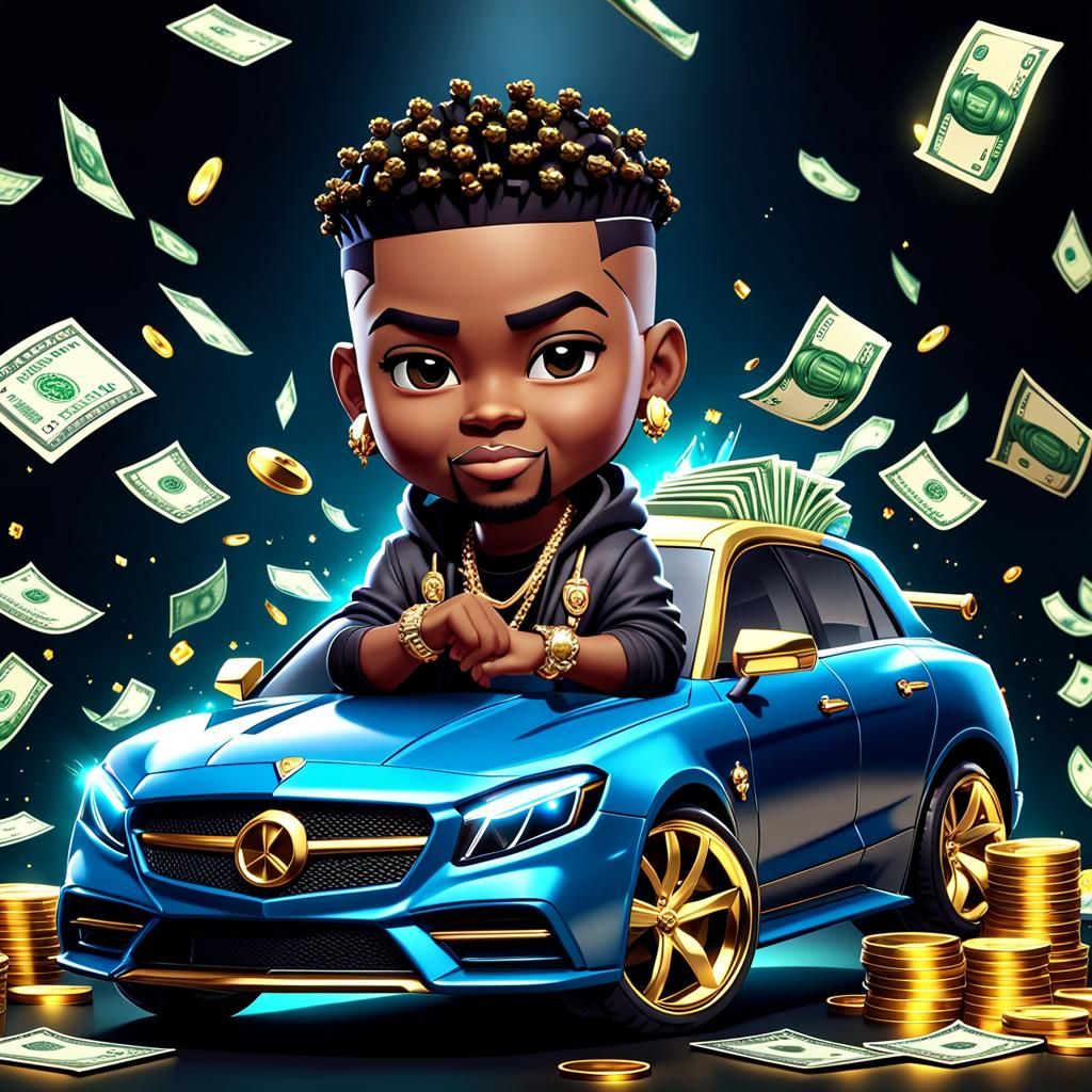 Chibi Rapper with Money and Ladies in 3D Vector Art