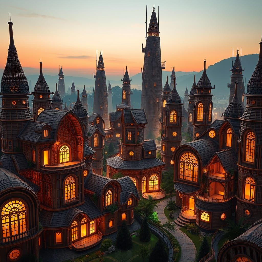 Eco-Futuristic Cityscape with Woven Buildings