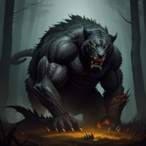 Menacing Sabretooth Panther in Dark Fantasy Forest