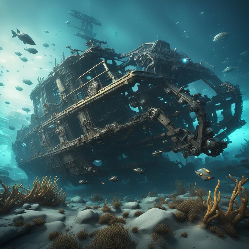 Futuristic Underwater Shipwrecks in Sci-Fi Style
