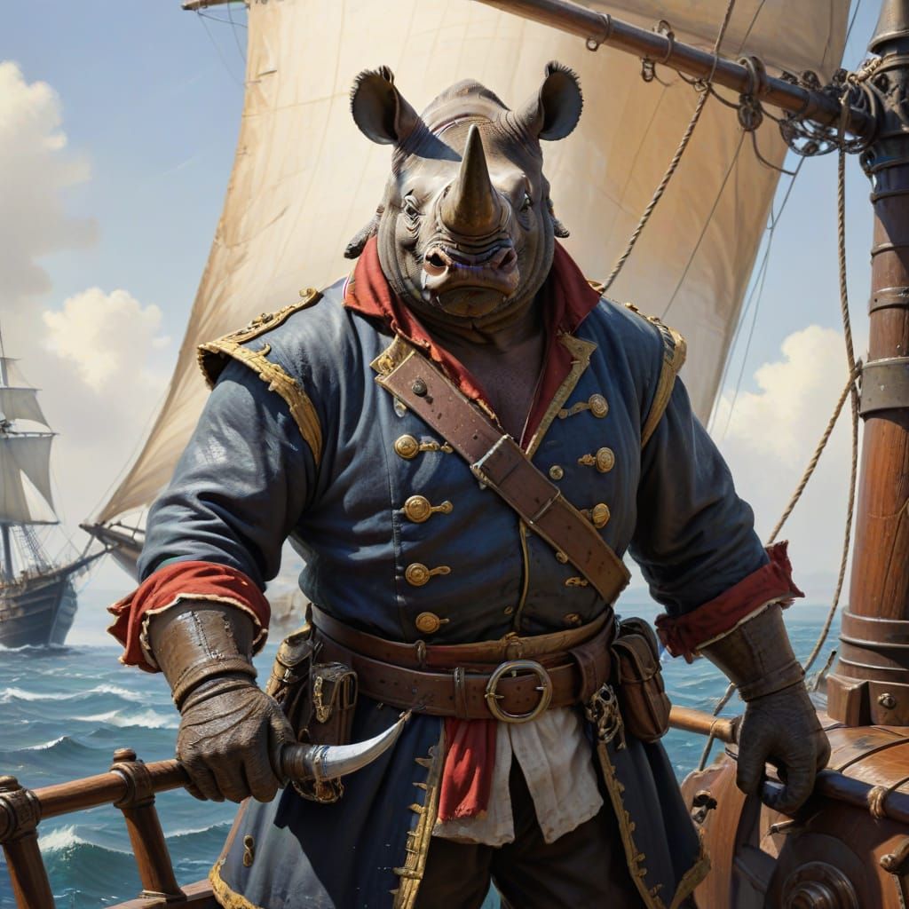 Rhinoceros Pirate Captain Painting