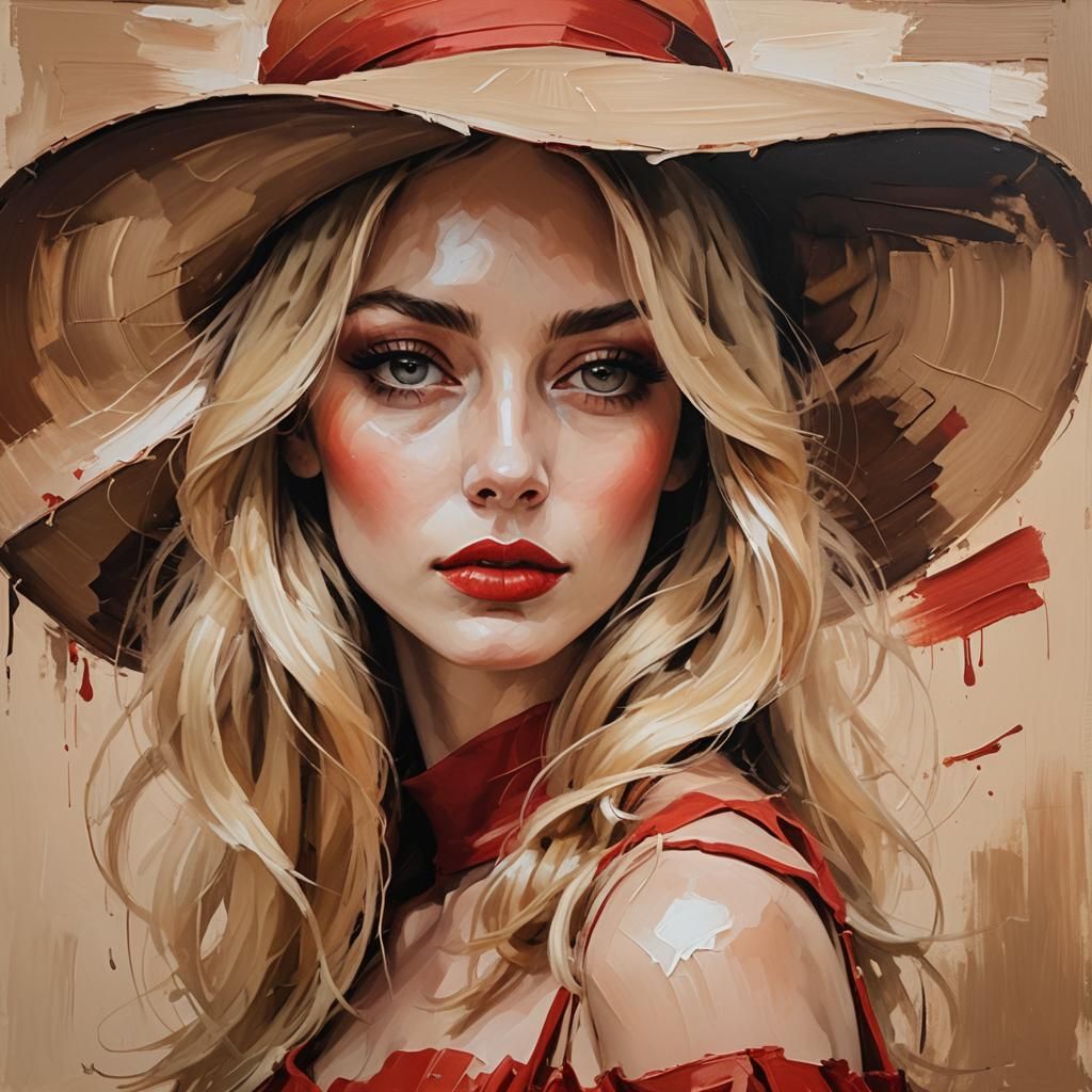 Dreamy Blonde Woman Portrait as Oil Painting