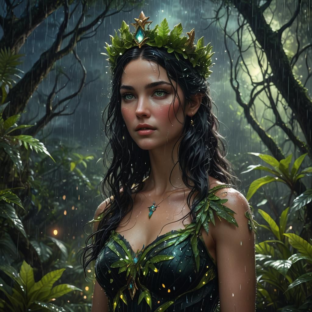 Aphrodite in Bioluminescent Rainforest: Fantasy Matte Painti...