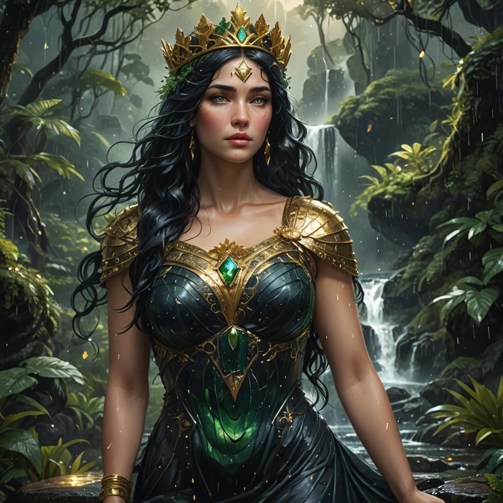 Aphrodite in a Starry Rainforest, Digital Art