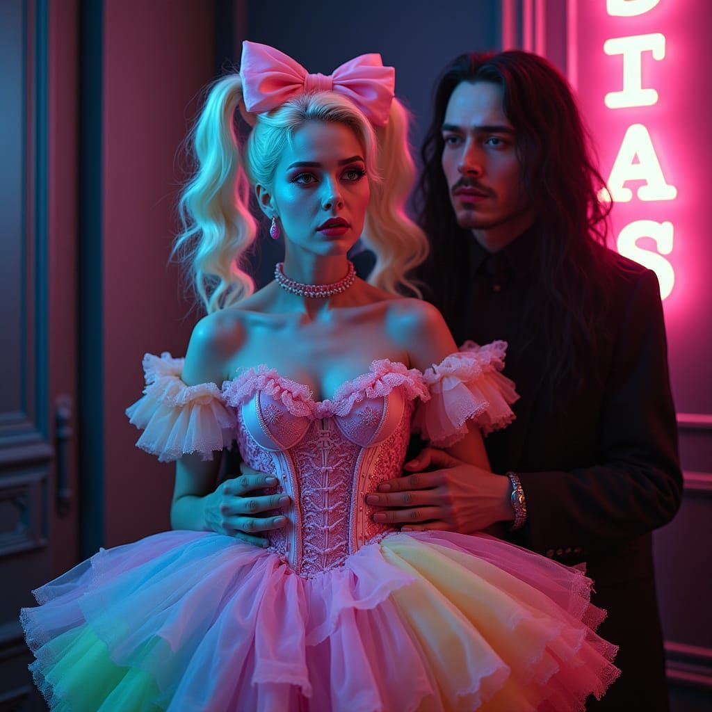 Feminine Sissy Ensnared by Mafia Boss in Neon Retro Aestheti...